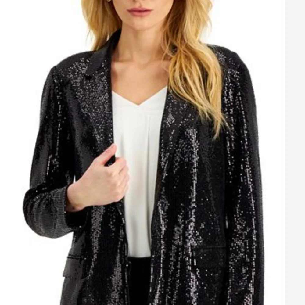 NWT T TAHARI Women's Sequined Open-Front Blazer